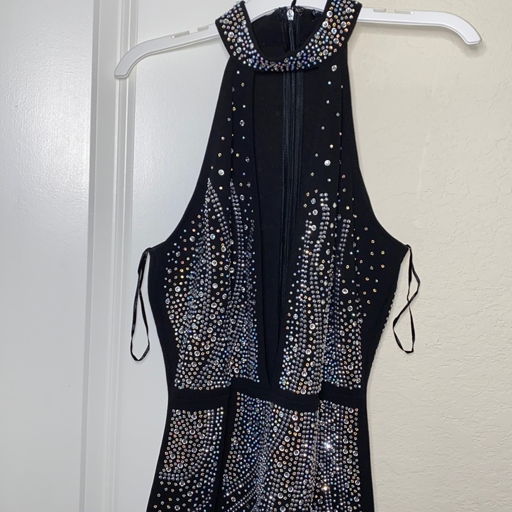 Black sparkly V cut diamond dress
